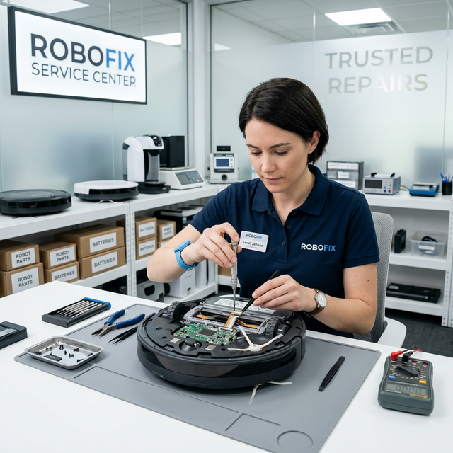 Taller de reparación de robot aspirador limpio y confiable